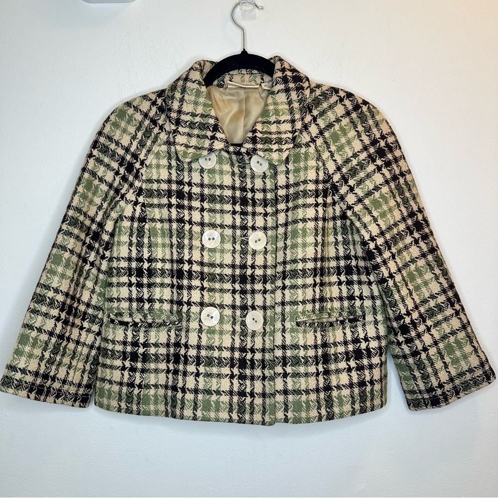 Vintage DKNY Jeans Womens Double Button Plaid Lined Wool Blend Jacket Size M